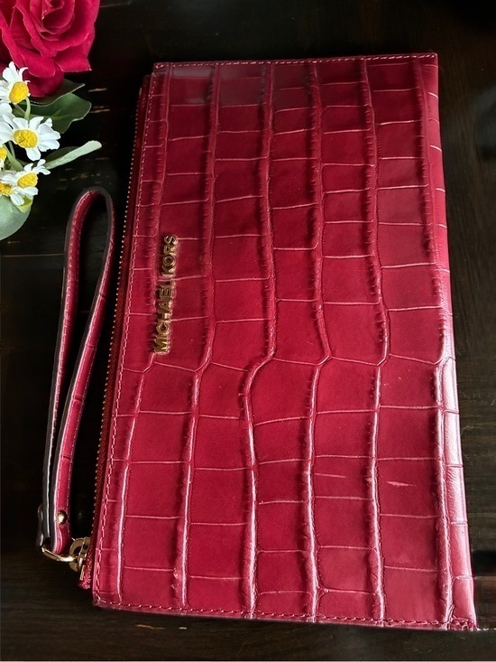 Michael Kors Handbags - MICHAEL KORS Red Croc-Embossed Wristlet Clutch
